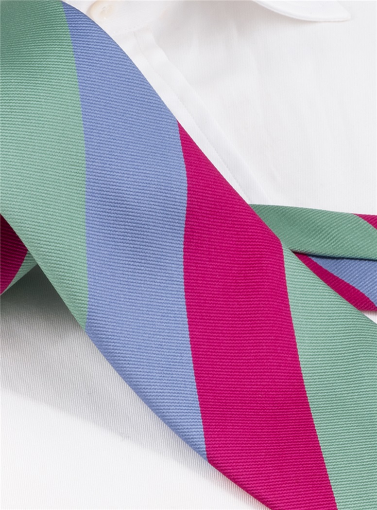 Silk Block Striped Tie in Azalea, Periwinkle, and Sage