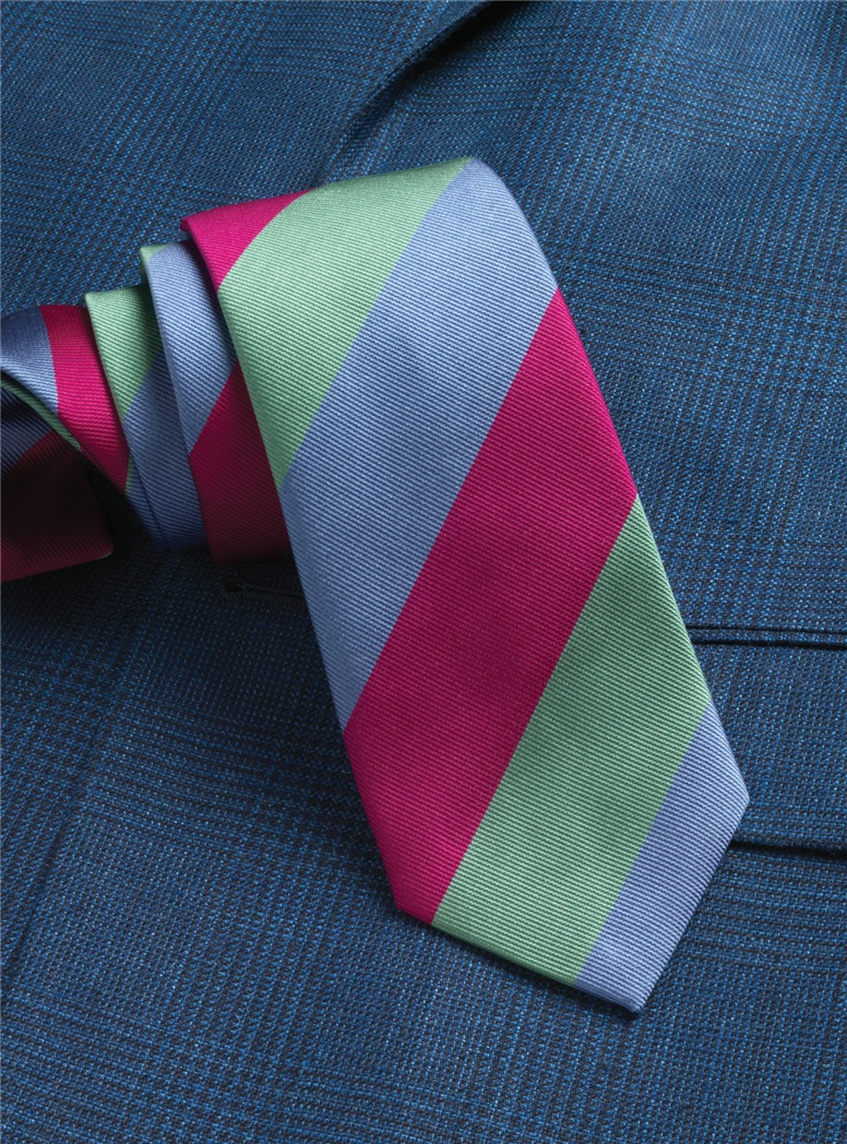 Silk Block Striped Tie in Azalea, Periwinkle, and Sage