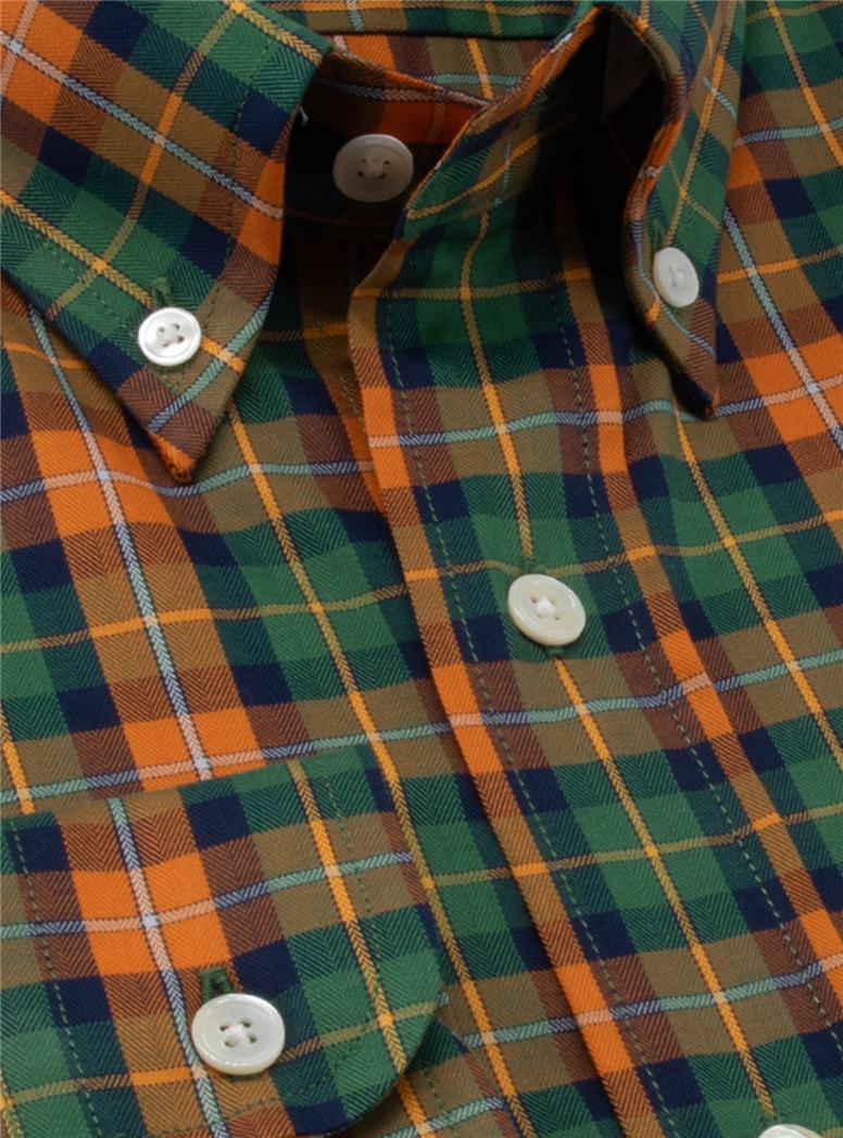 Orange and Green Large Check Button Down