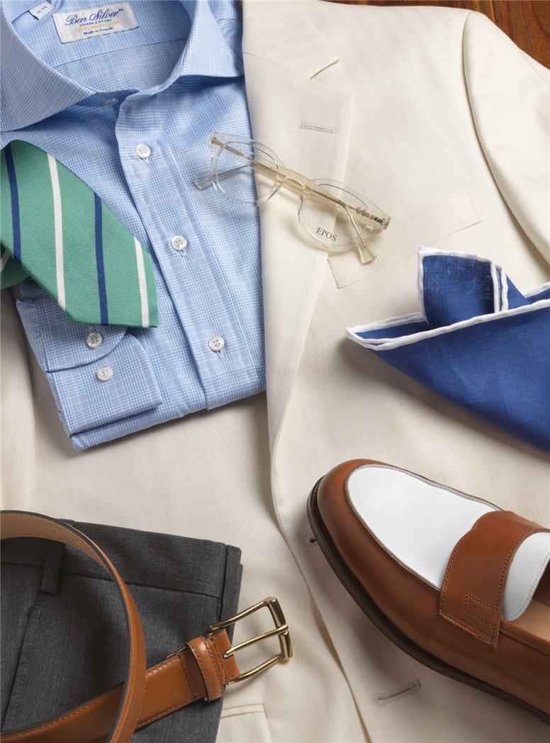 Wool, Silk & Linen Sport Coat in Cream Herringbone