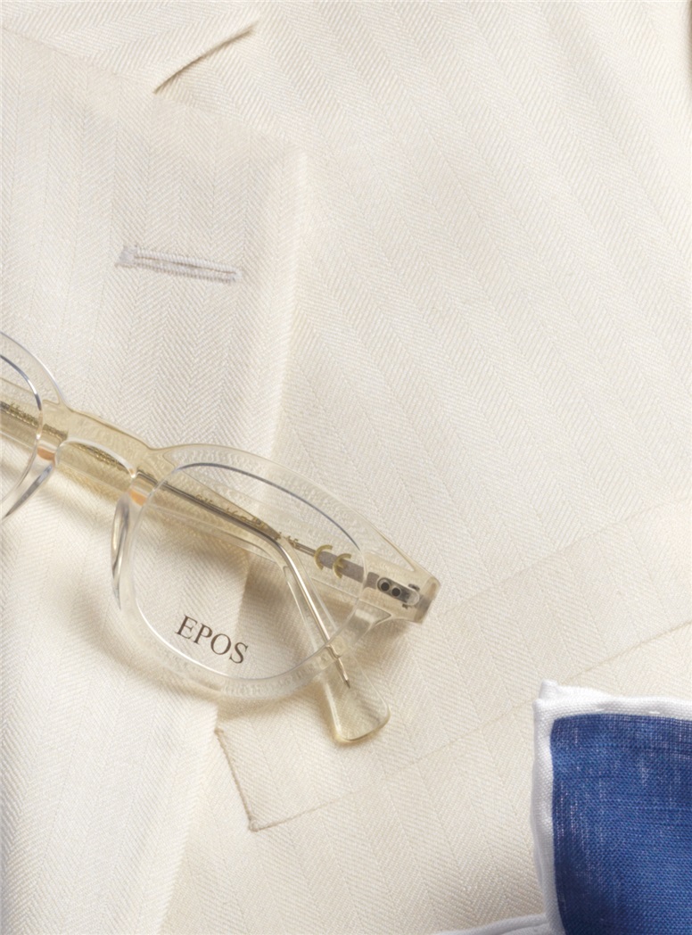 Wool, Silk & Linen Sport Coat in Cream Herringbone