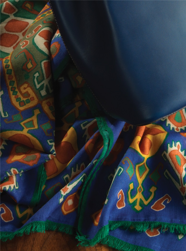 Cotton and Cashmere Blend Ikat Scarf in Periwinkle