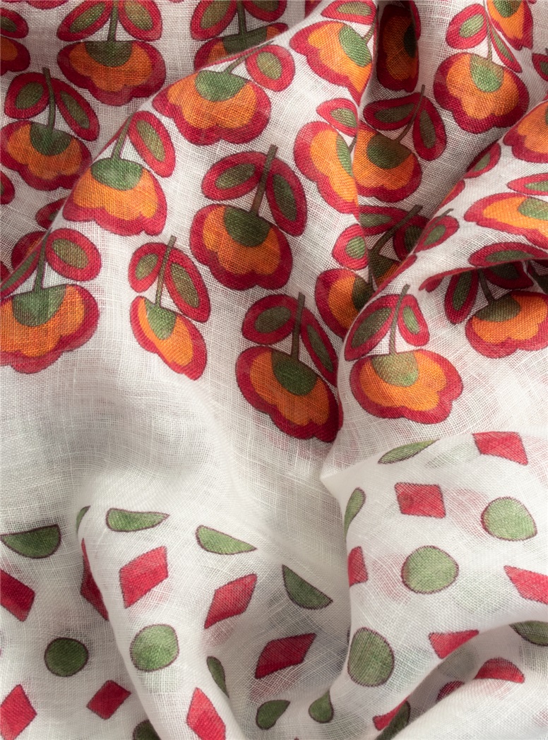 Linen Floral Printed Scarf in Ivory