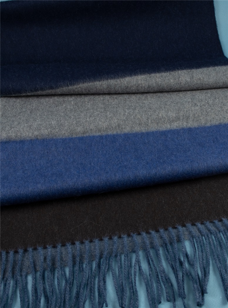 Wool and Alpaca Block Stripe Scarf in Fuchsia and Blue
