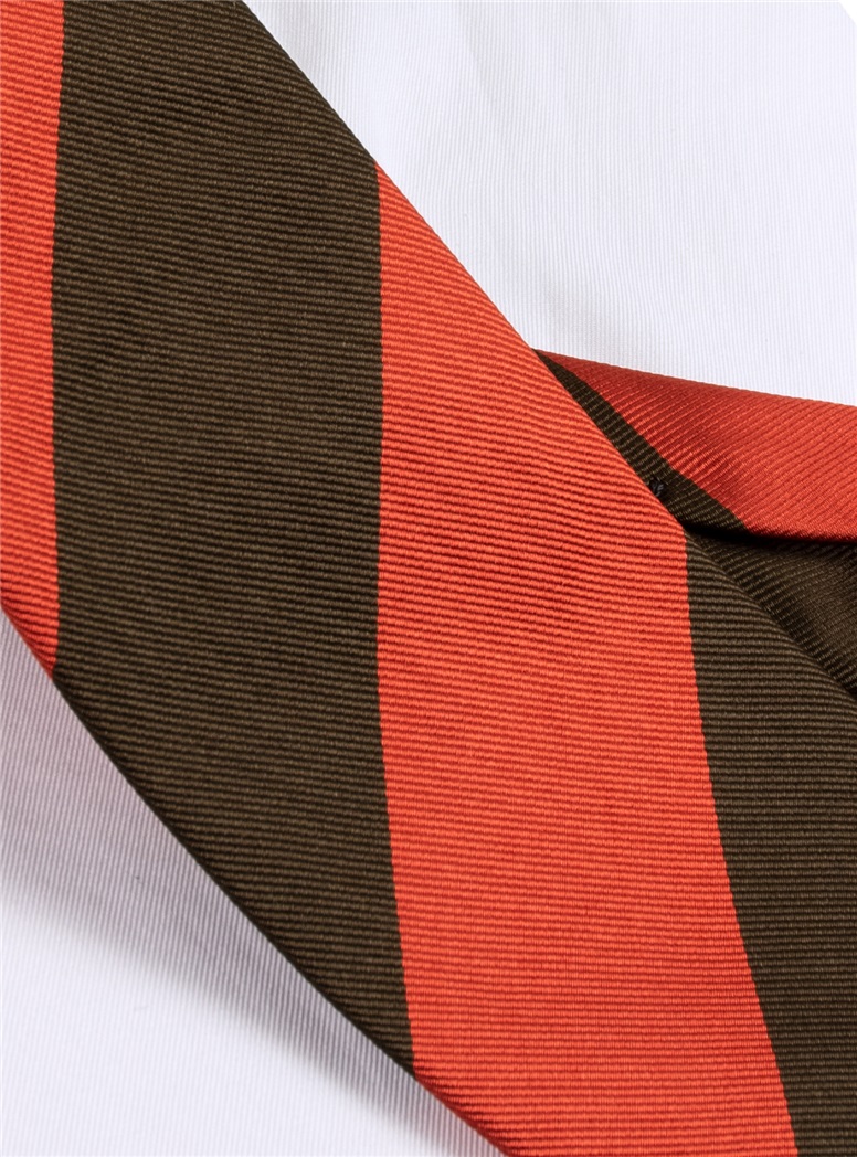 Silk Block Stripe Tie in Tangerine and Mocha