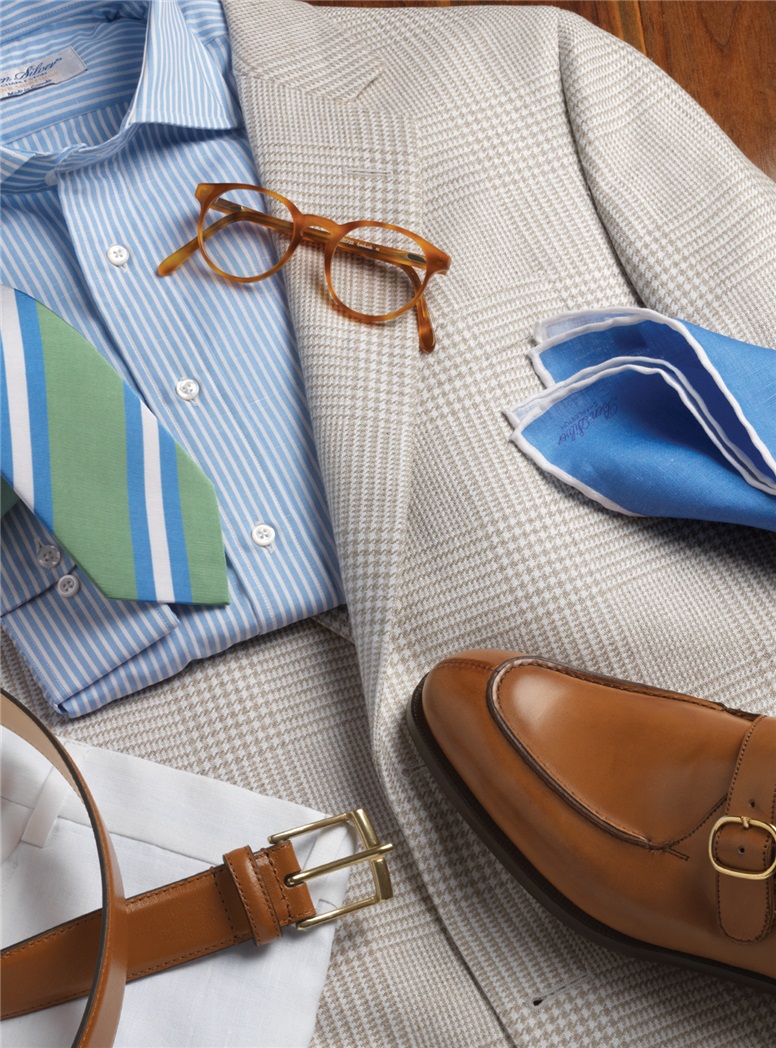 Pure Linen Sport Coat in Cream and Sand Glen Plaid