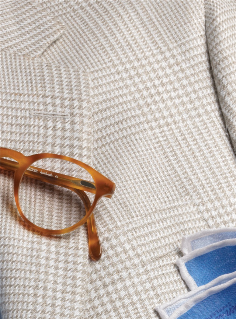 Pure Linen Sport Coat in Cream and Sand Glen Plaid