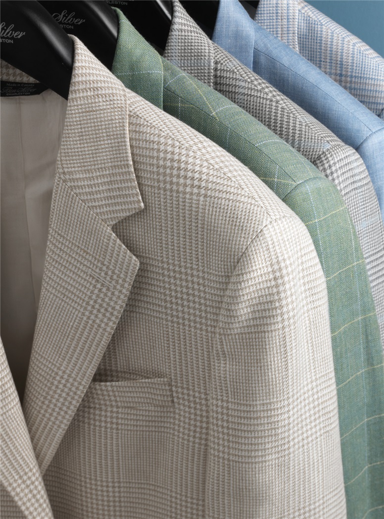 Pure Linen Sport Coat in Cream and Sand Glen Plaid