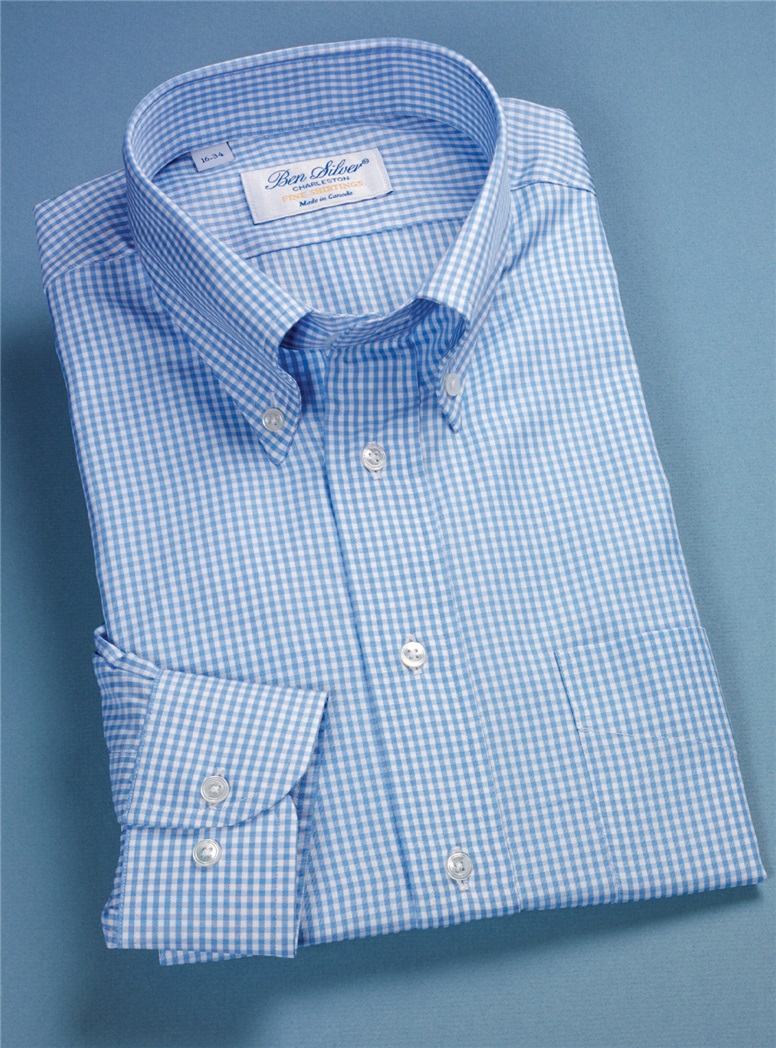 Blue & White Small Grid Check Button Down