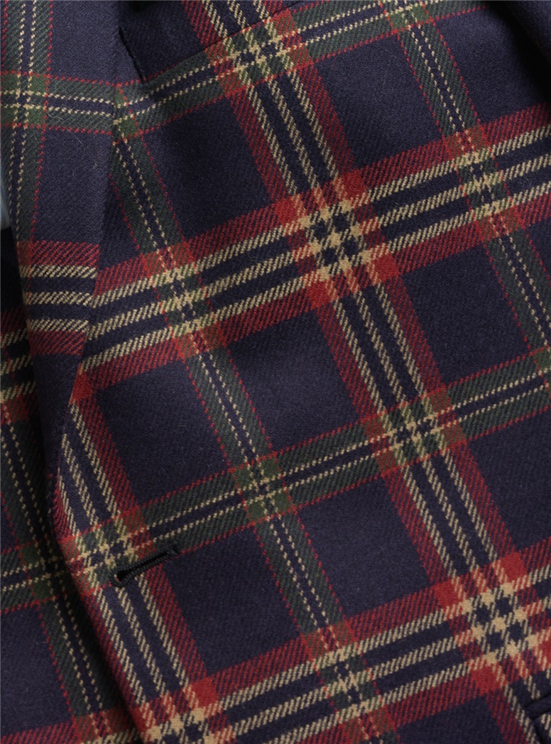 Navy Lambswool Sport Coat with Large Plaid in Hedge, Cranberry, and Beige