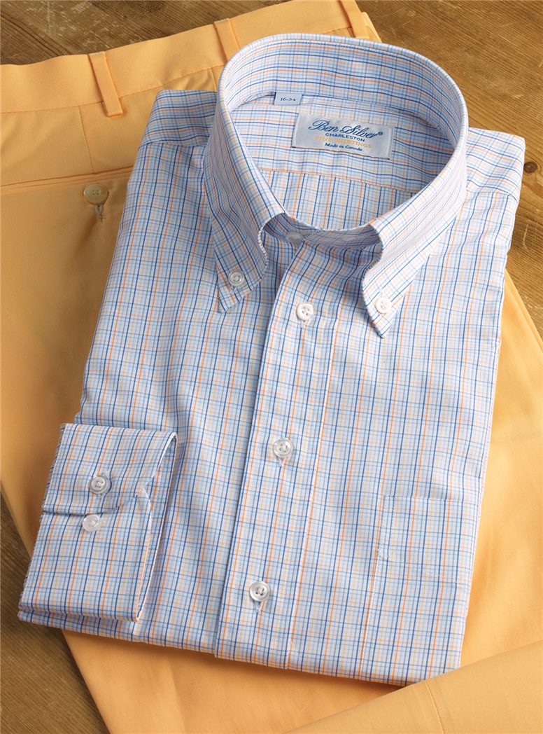 orange and blue button down