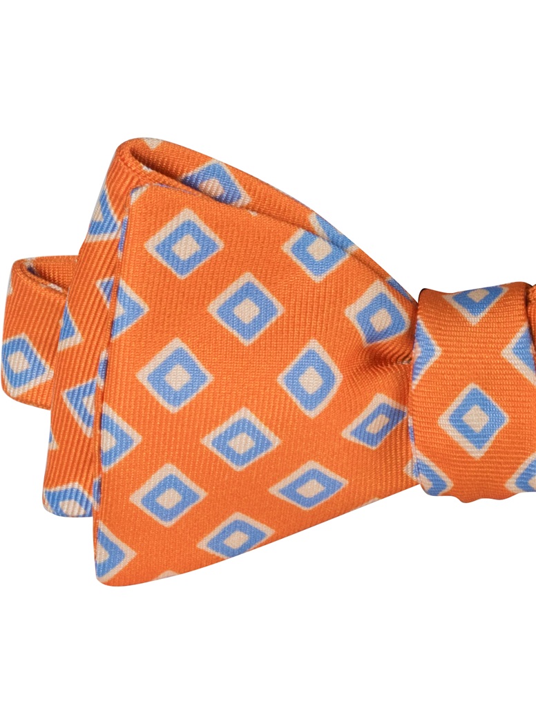 Silk Print Diamond Motif Bow Tie in Tangerine
