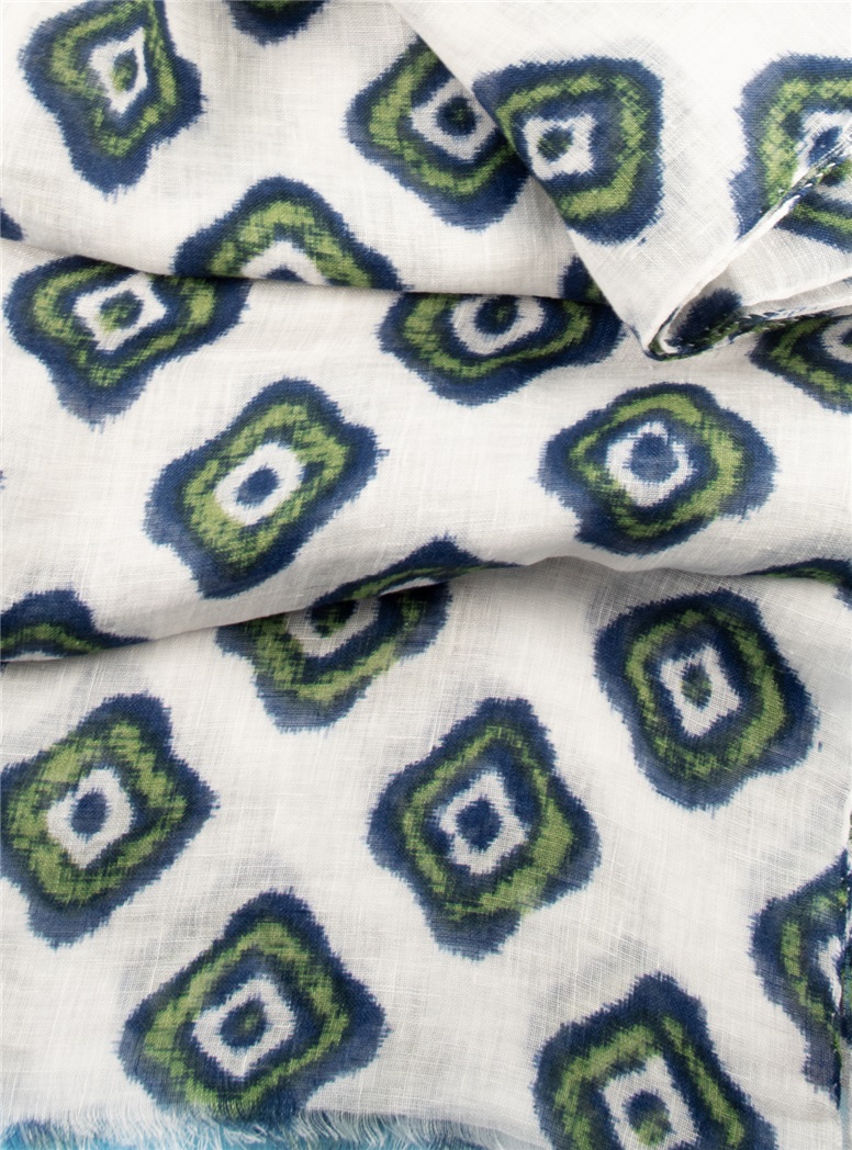 Linen Diamond Printed Scarf in White and Sage