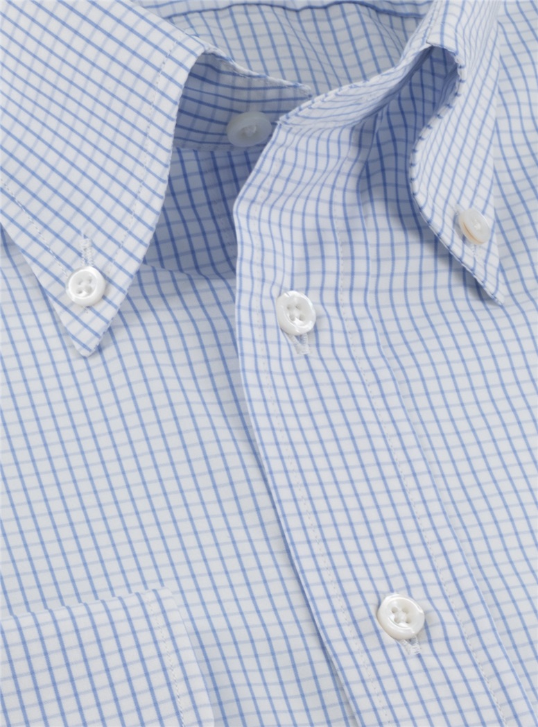Sky and White Graph Check Button Down