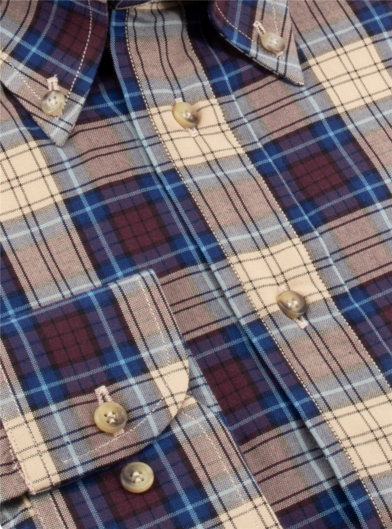 Wine, Royal, and Ecru Plaid Button Down