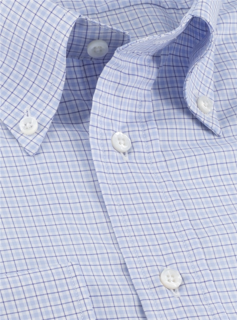 Sky and Navy Windowpane Button Down