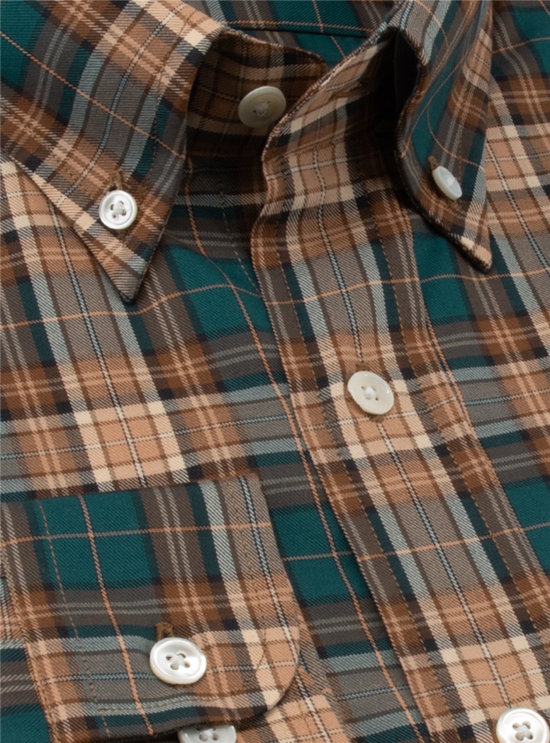 Teal, Brown, and Ecru Check Button Down