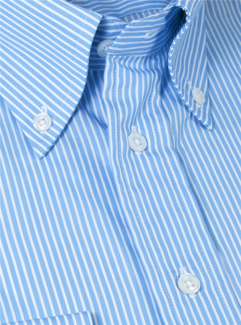 Blue with White Stripe Button Down Travel Shirt
