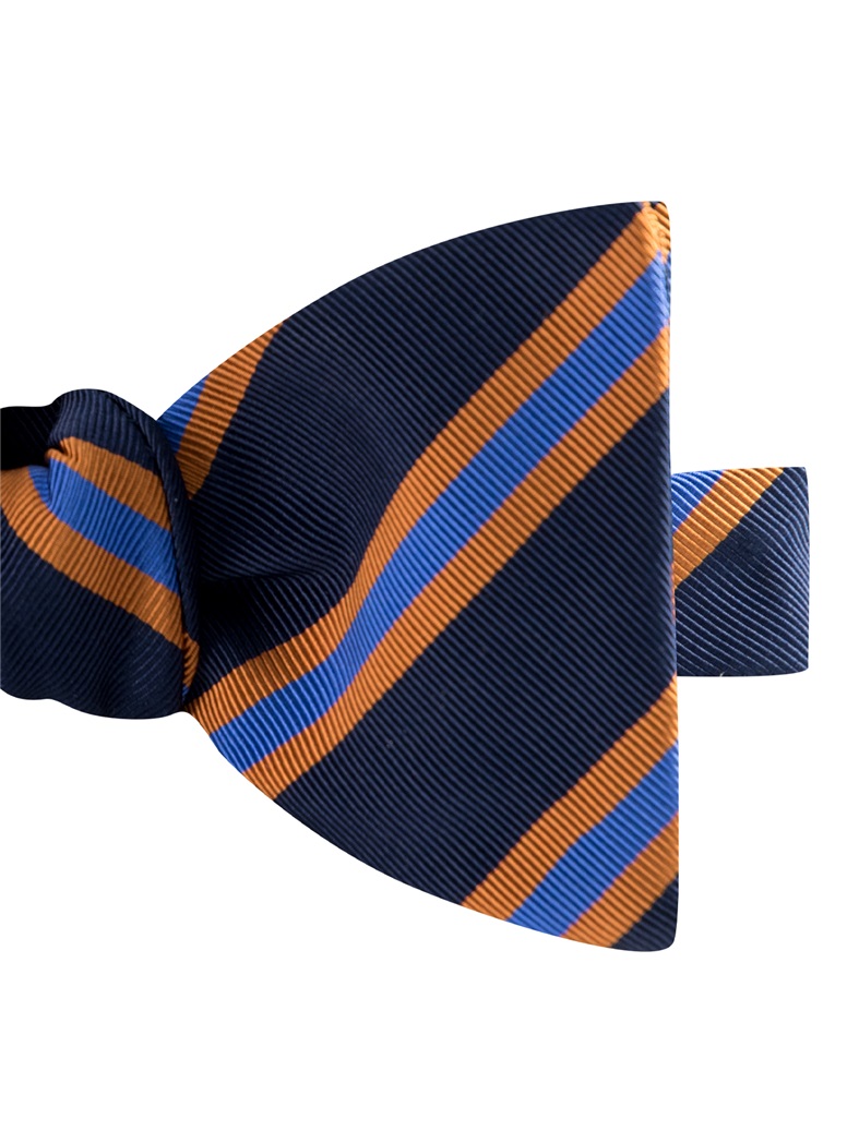 Mogador Silk Stripe Bow Tie in Copper and Cornflower