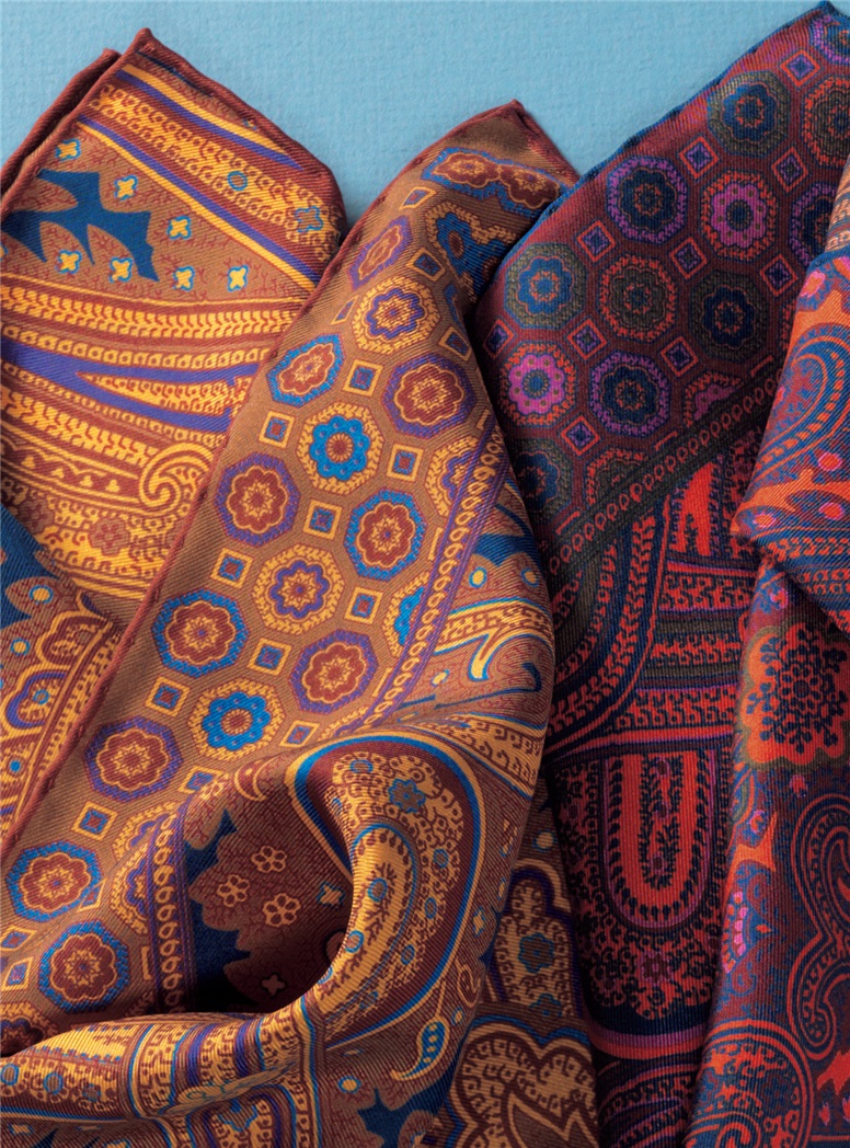 Silk Printed Paisley Pocket Squares - The Ben Silver Collection