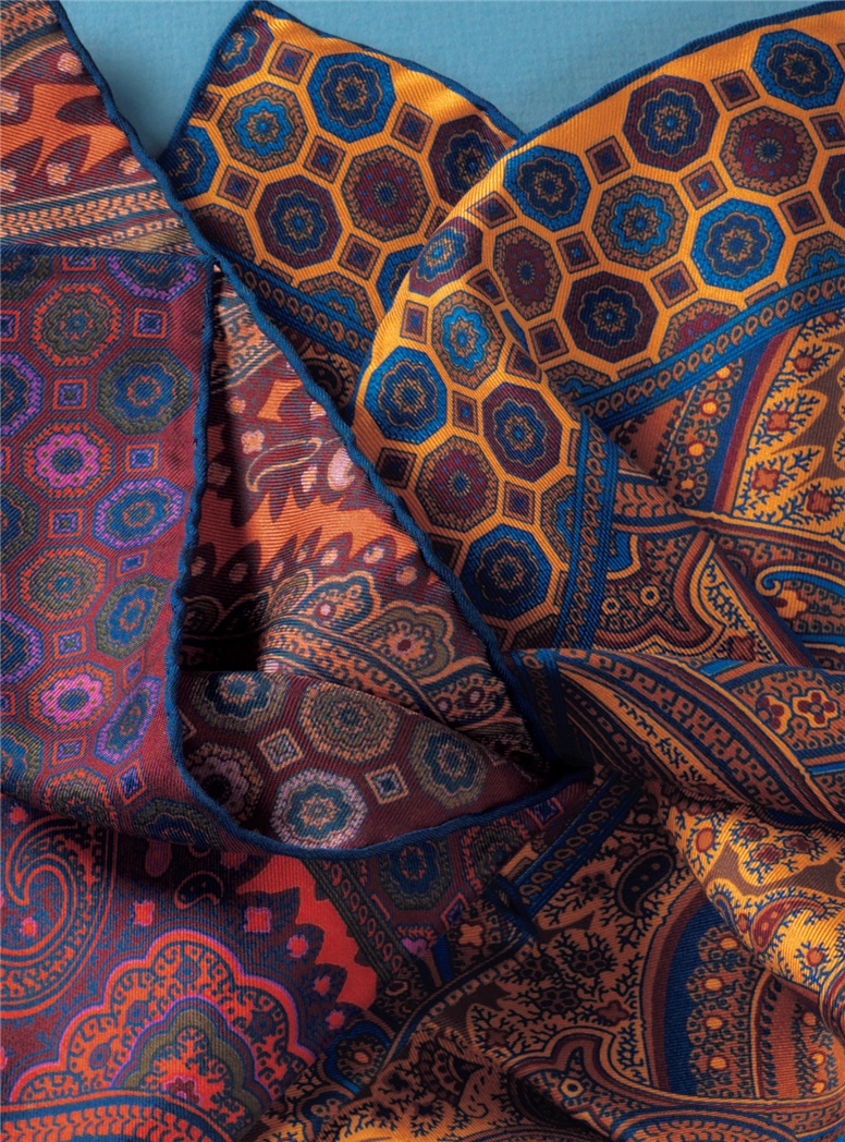 Silk Printed Paisley Pocket Squares - The Ben Silver Collection