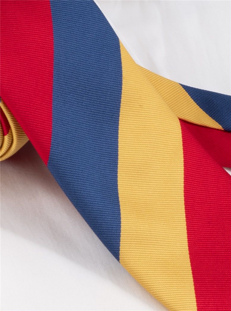 Silk Block Stripe Tie in Gold, Red, and Navy