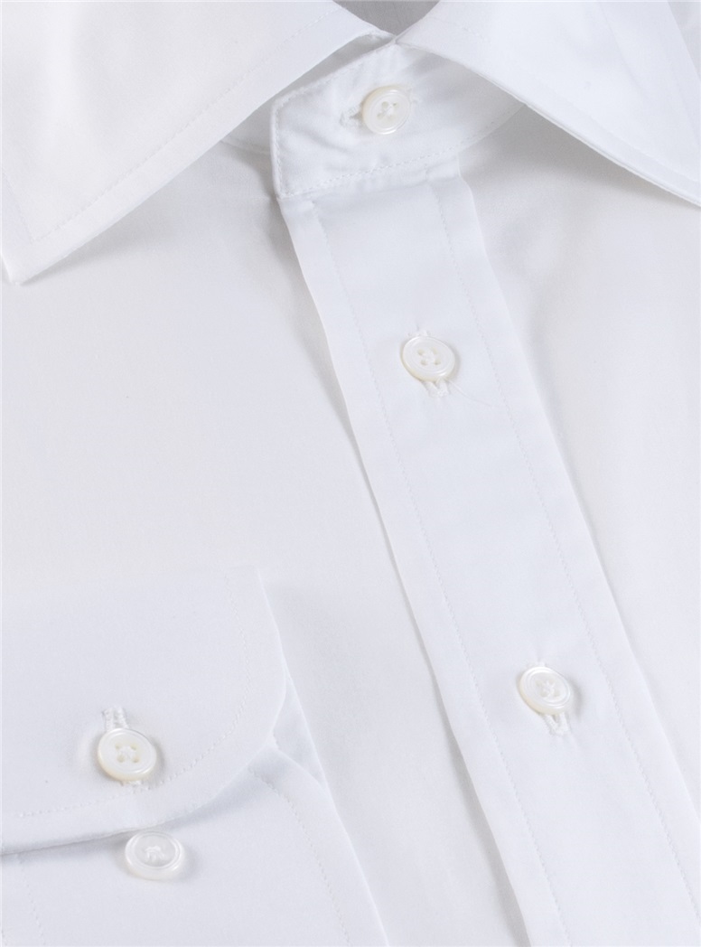 White Broadcloth Spread Collar Shirt