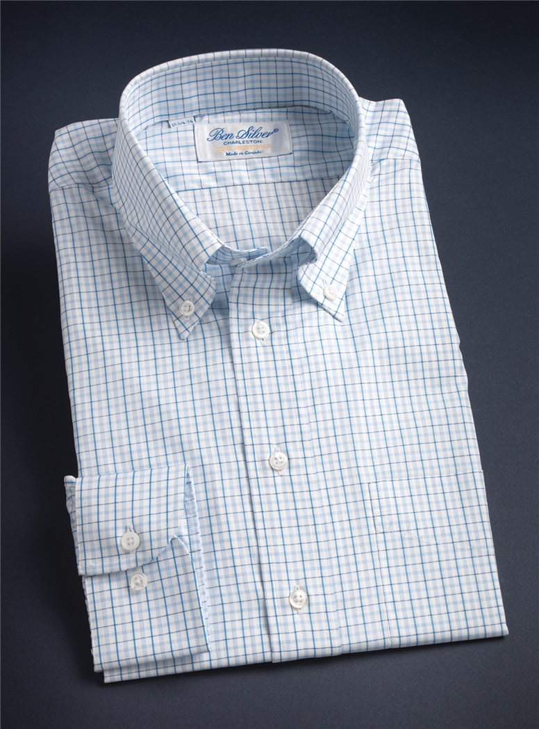 White Button Down with Blue and Navy Check