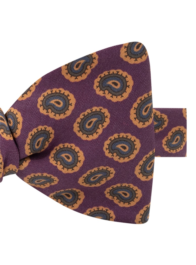 Silk Paisley Printed Bow Tie in Plum