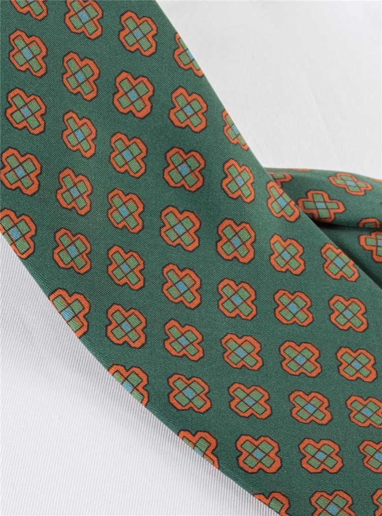 Silk Diamond Motif Tie in Fern