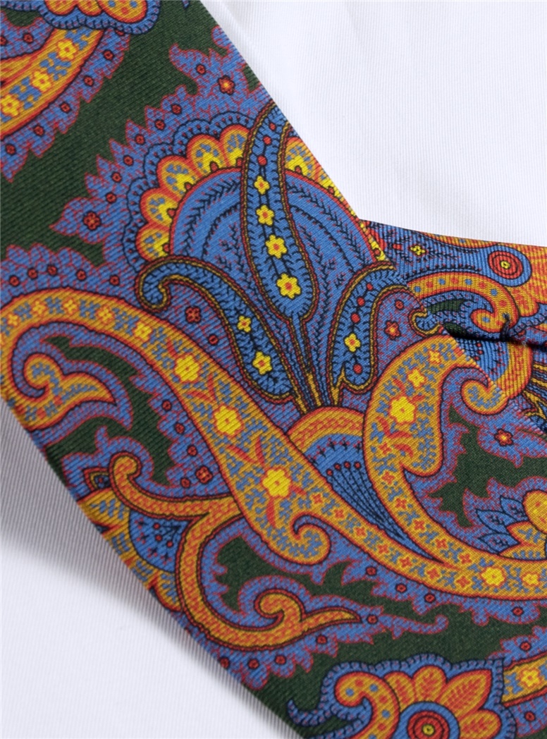 Silk Paisley Printed Tie in Forest