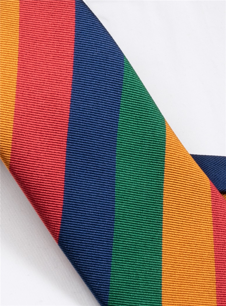 Silk Block Stripe Tie in Copper, Red, Navy and Green
