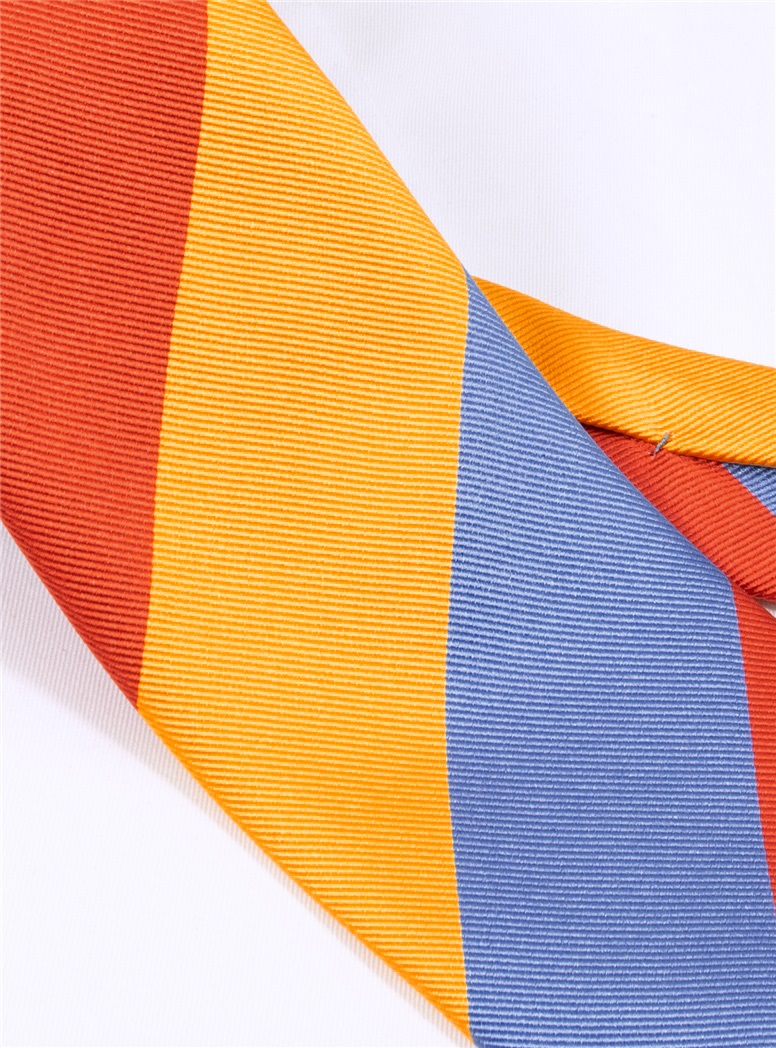 Woven Block Stripe Tie in Sun, Cornflower Blue and Tangerine