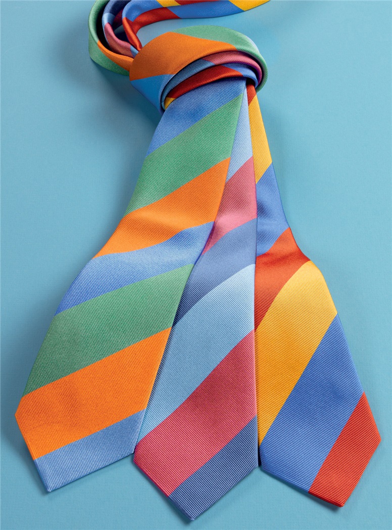 Woven Block Stripe Tie in Sun, Cornflower Blue and Tangerine