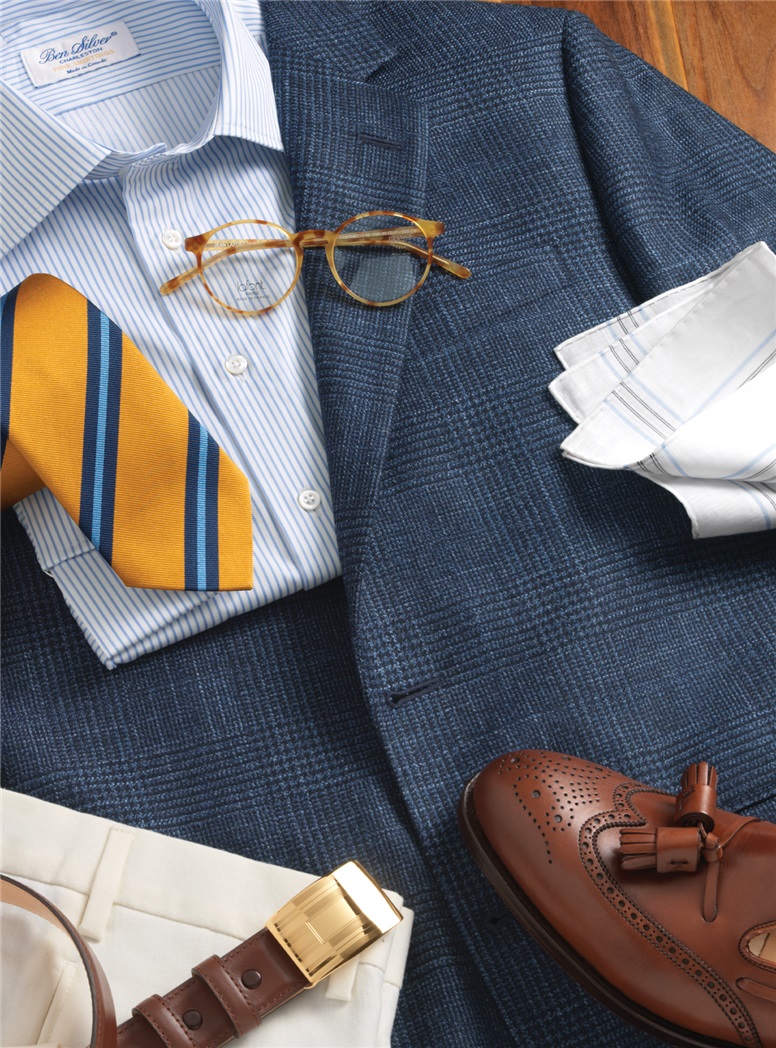 Wool, Silk and Cashmere Sport Coat in Blue Glen Plaid