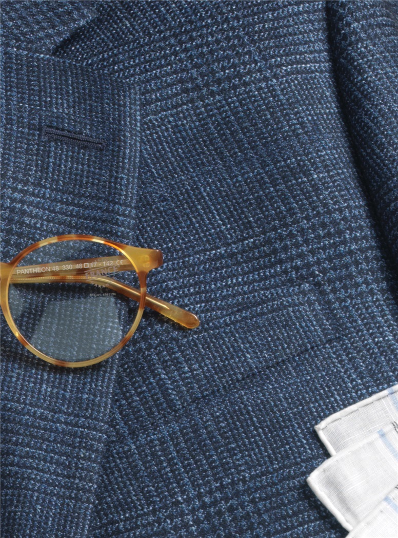 Wool, Silk and Cashmere Sport Coat in Blue Glen Plaid