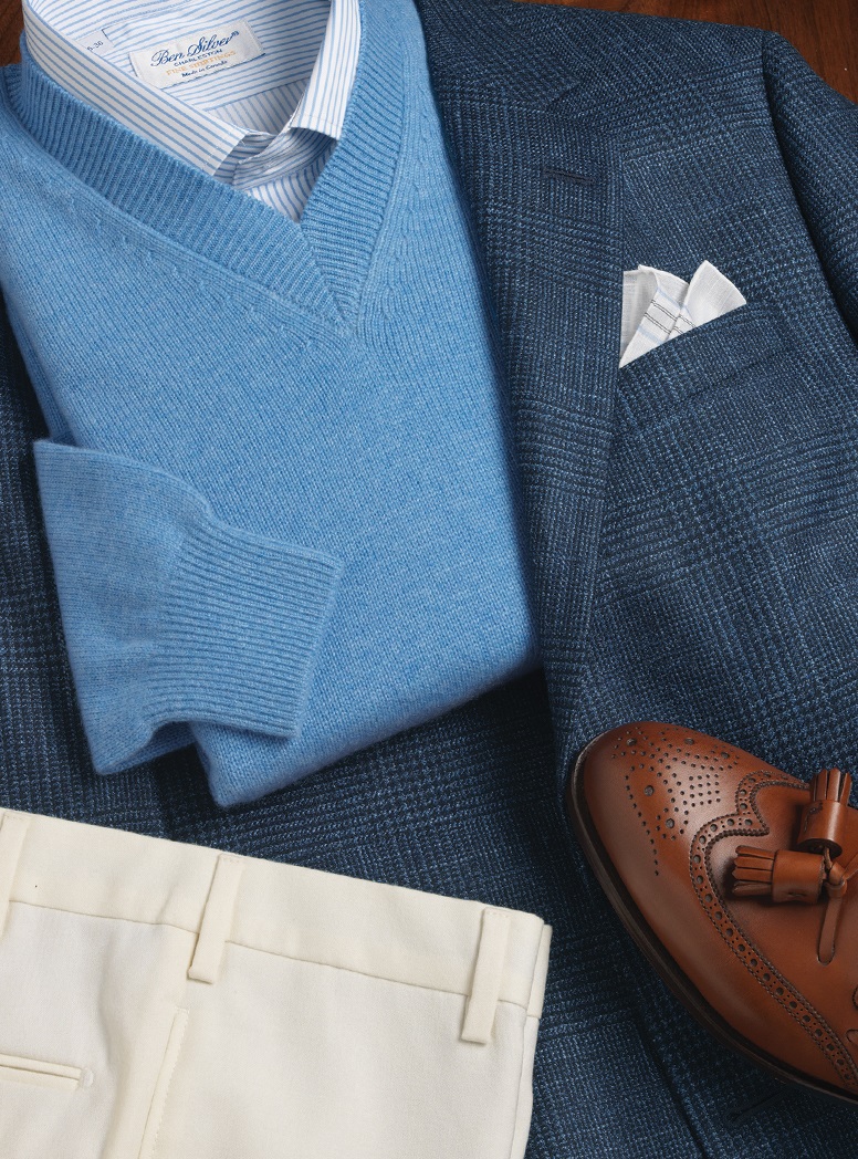 Wool, Silk and Cashmere Sport Coat in Blue Glen Plaid