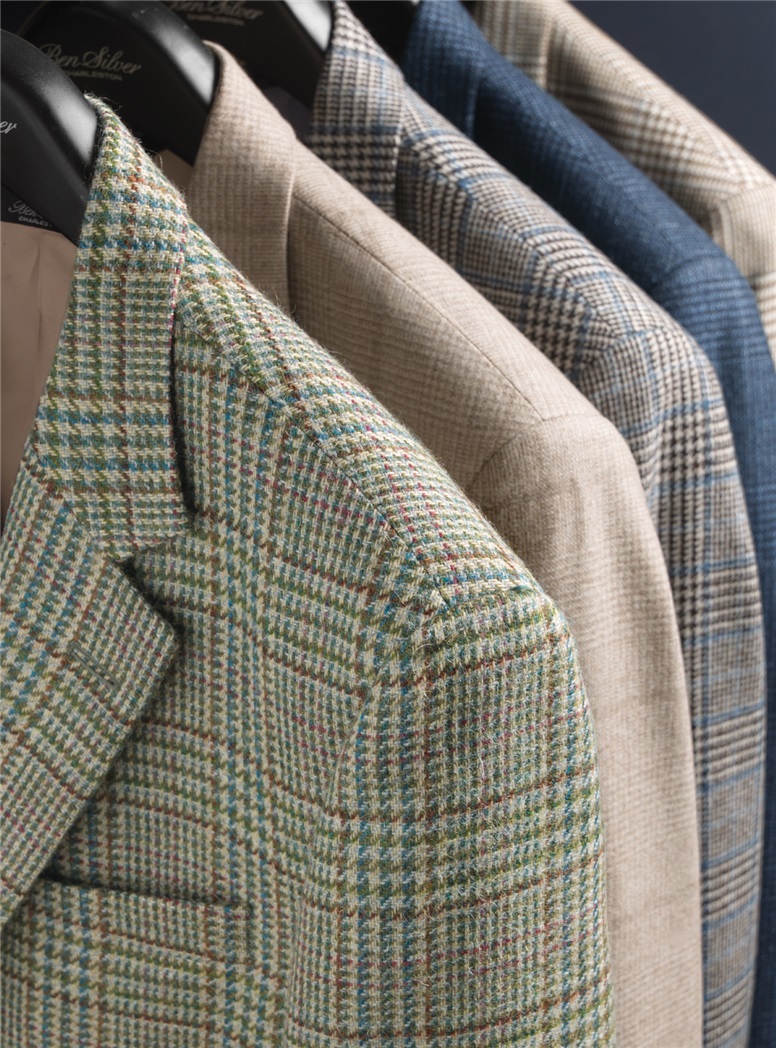 Wool, Silk and Cashmere Sport Coat in Blue Glen Plaid