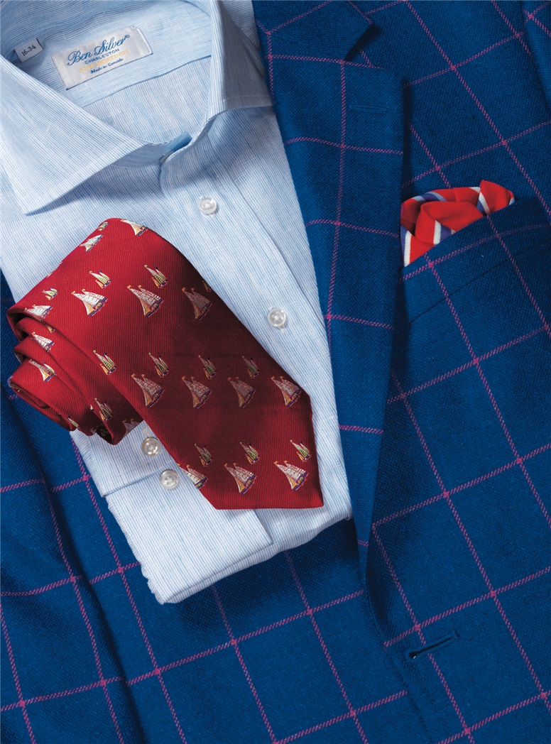 Storm Blue Silk and Wool Sport Coat with Brick Windowpane