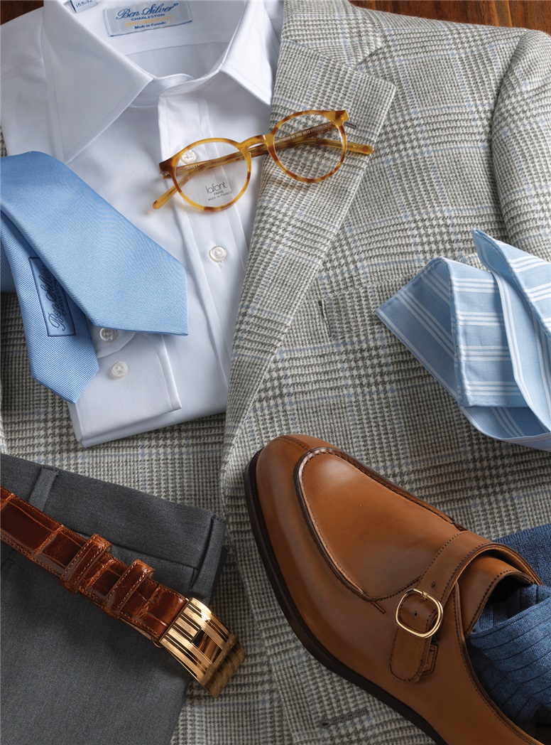 Grey and Cream Cashmere Glen Plaid Sport Coat