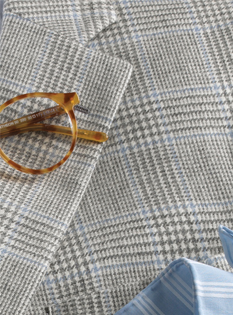 Grey and Cream Cashmere Glen Plaid Sport Coat