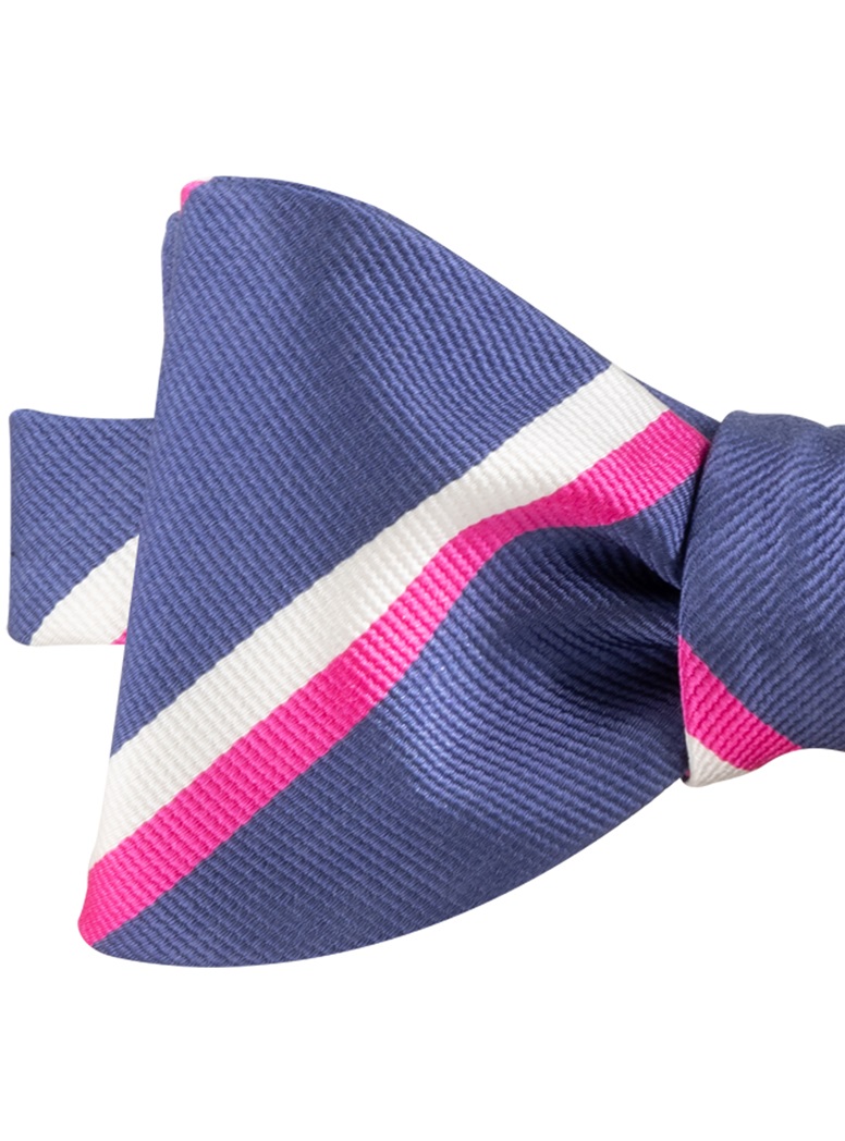 Silk Double Striped Bow Tie in Denim
