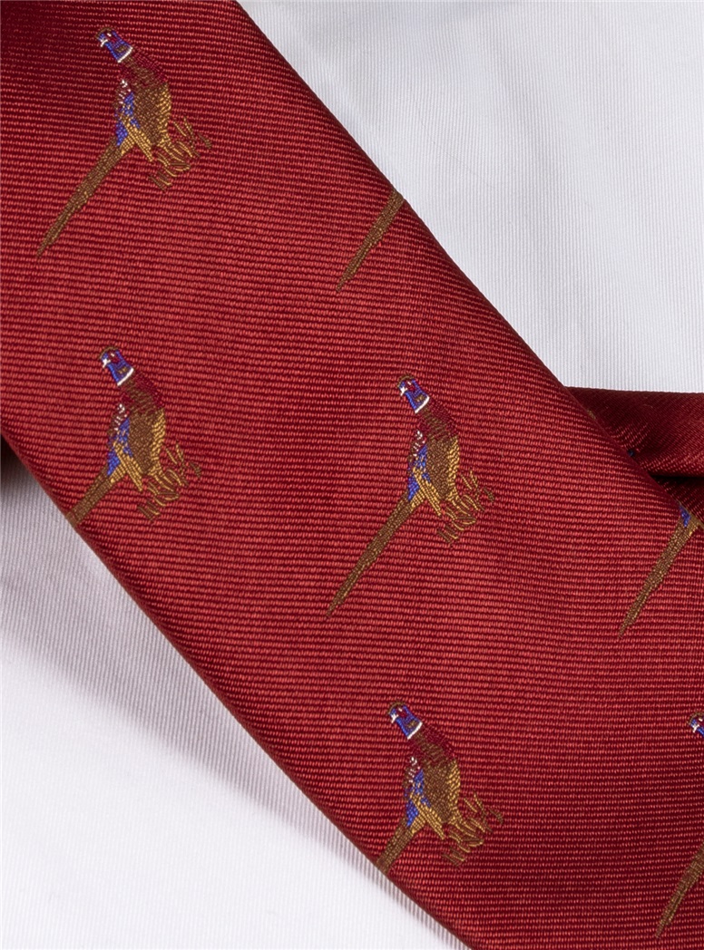 Jacquard Woven Pheasant Motif Tie in Ruby
