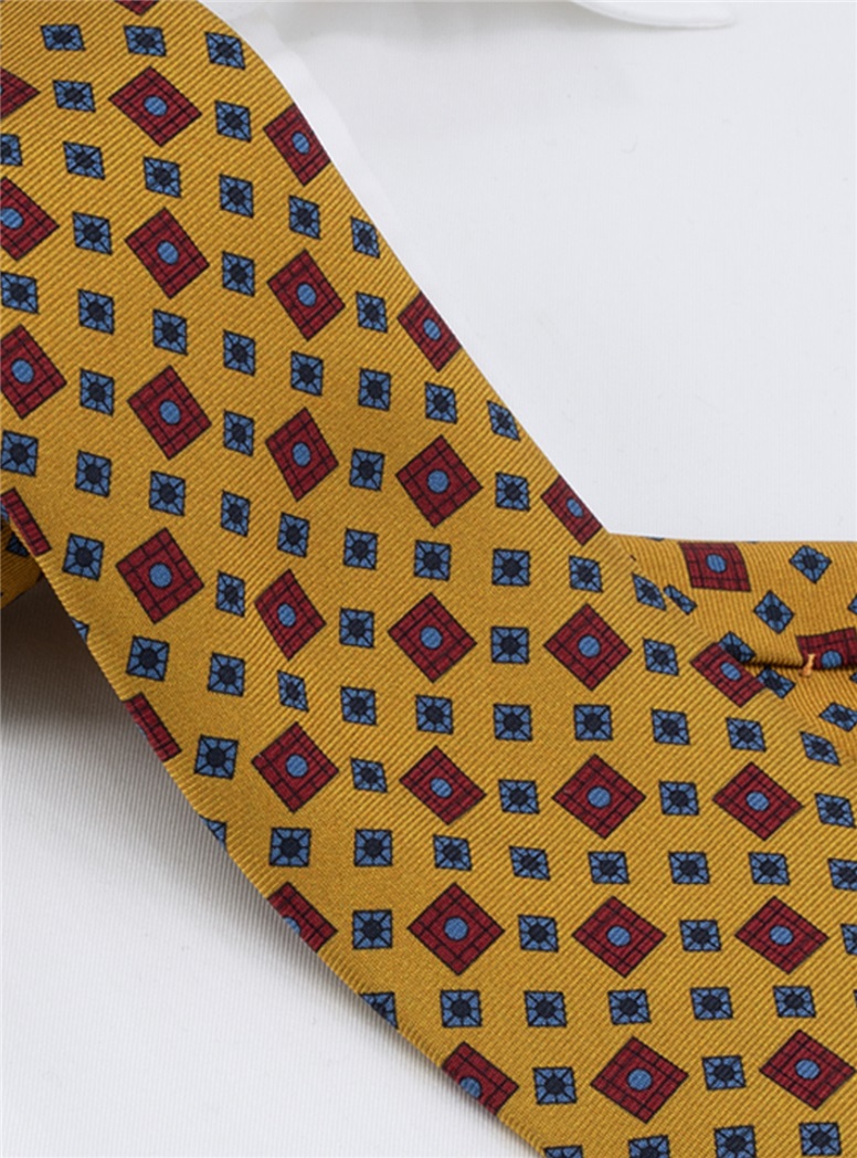 Silk Neat Print Tie in Gold