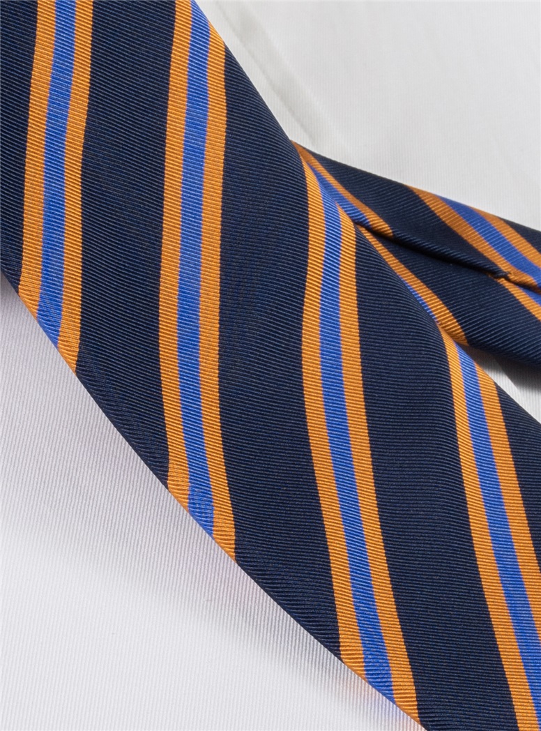 Mogador Woven Stripe Tie in Navy and Cornflower