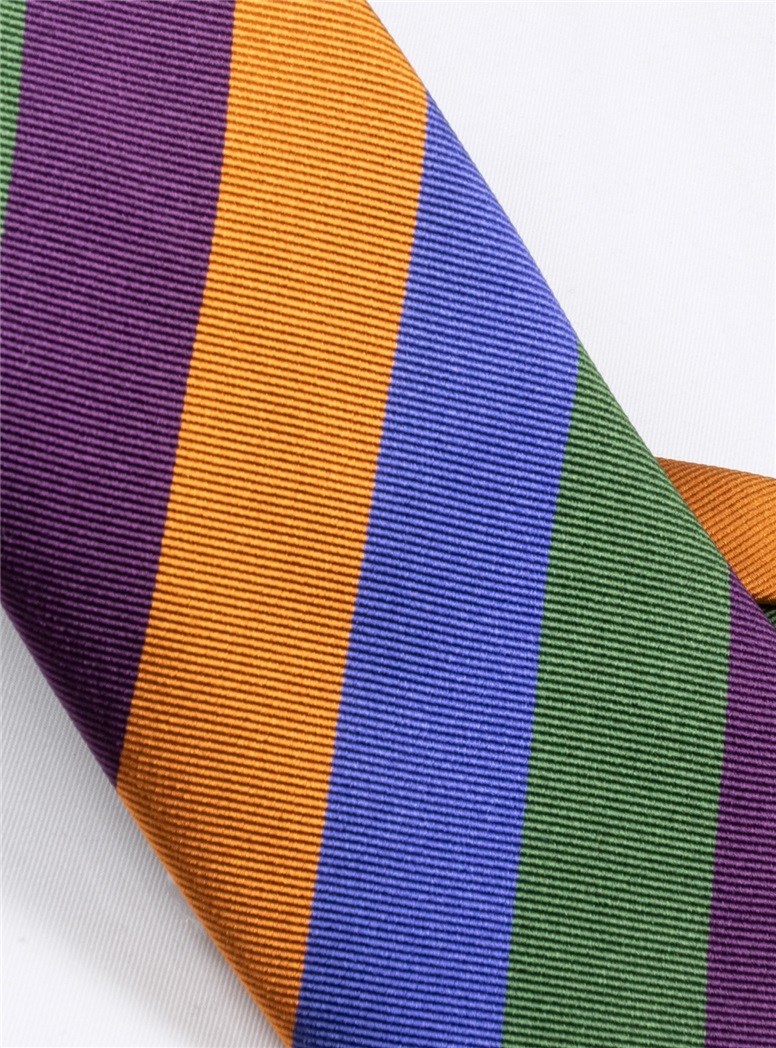 Silk Block Stripe Tie in Violet, Gold, Azure & Fern