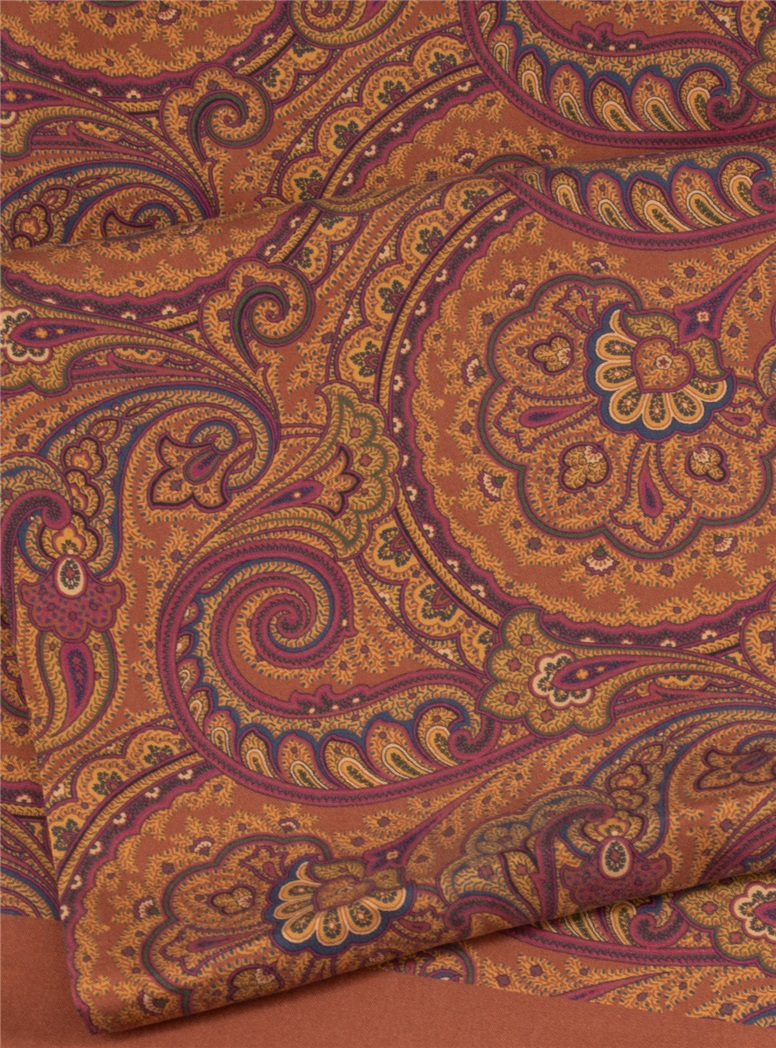 Silk Printed Paisley Scarf in Copper