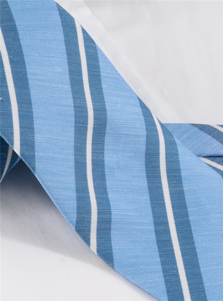 Silk and Linen Striped Tie in Sky