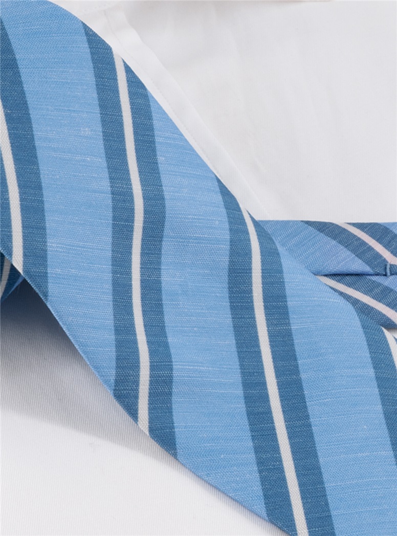 Silk and Linen Striped Tie in Sky