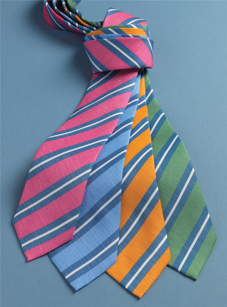 Silk and Linen Striped Tie in Sky